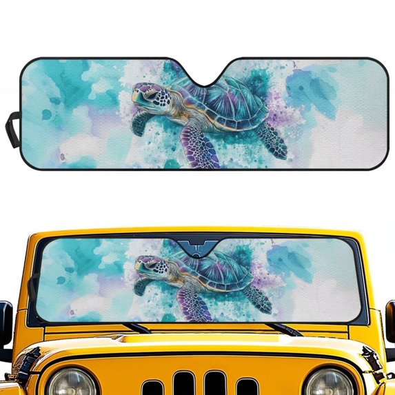 Yuyamidu Sea Turtle Windshield Sunshade for UV Rays & Heat Protection, Watercolor Turtle Sun Visor Suitable for Wrangler, Gladiator & Renegade