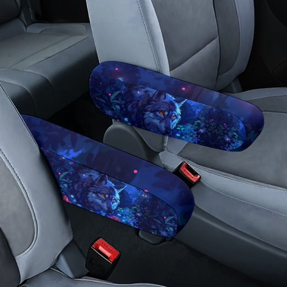 Yuyamidu Wolf Armrest Cover for Car Truck Van SUV 2 Pcs Galaxy Car Front Seat Armrest Covers Soft Car Seat Arm Rest Cover Reusable Auto Armrest Protectors Accessories