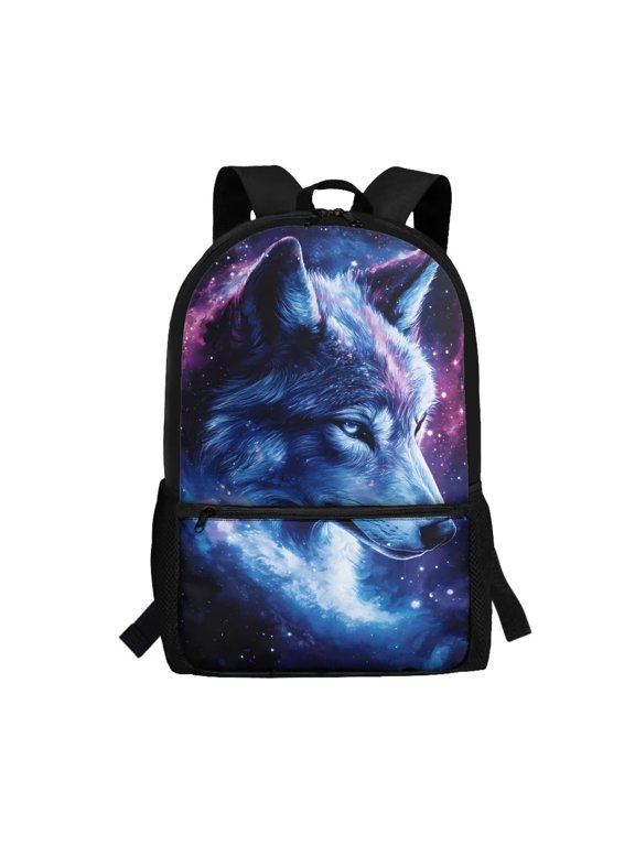 Wolf Backpack for School Kids 17 Inch Elementary/Middle School Book Bags Teen Boys Schoolbags Galaxy Back Pack for Girls 8-10