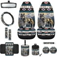 thumbnail image 1 of Yuyamidu Wolf Car Front Seat Covers Full Set of 12 Western Aztec Steering Wheel Cover Seat Belt Pads Armrest Cover Cup Holders Trash Bag Air Vent Bag Rearview Mirror Cover Wristlet Lanyard Keychain, 1 of 7