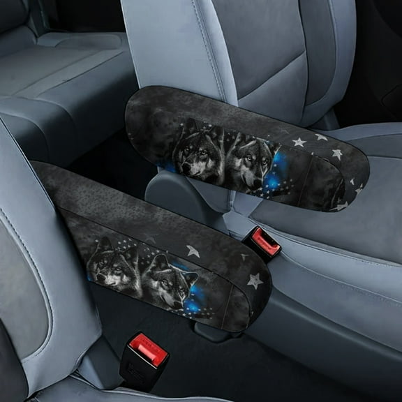 Yuyamidu Wolf Car Seat Arm Rest Cover Accessories American Flag Vehicle Seat Armrest Protector for SUV Truck Car Armrest Cover Reusable Car Interior Decor