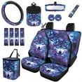 thumbnail image 1 of Yuyamidu Wolf Car Seat Cover Full Set Starry Sky Automotive Steering Wheel Covers Auto Seatbelt Pads Coaster Trash Can Air Vent Holder Rear View Mirror Cover Car Coasters Keychain 15 Packs, 1 of 7