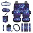 thumbnail image 1 of Yuyamidu Wolf Car Seat Cover Full Set Starry Sky Steering Wheel Cover Seat Belt Pad Cover Trash Bin Rear View Mirror Cover Cup Holders Keychain Air Vent Storage Bag Car Decoration, 15 PCS, 1 of 7