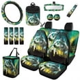 thumbnail image 1 of Yuyamidu Wolf Car Seat Covers Set of 15 Starry Sky Car Front Rear Seat Cover Steering Wheel Cover Seat Belt Covers Trash Box Air Vent Storage Bag Rear View Mirror Cover Car Cup Mat Key Chain, 1 of 7