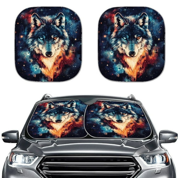 Yuyamidu Wolf Car Sun Shade for SUV Truck Van 2 Piece Galaxy Car Windshield Shades Universal Car Windshield Visor Sun Shade Fashion Sunshades for Car Windows