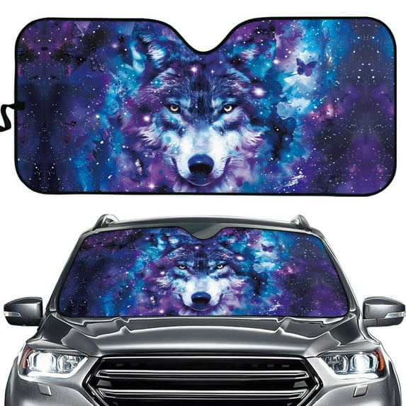 Yuyamidu Wolf Car Sunshade Starry Sky Car Windshield Cover for SUV Truck Van Accessories Butterfly Auto Heatshield Visor Blocks UV Rays Keep Your Vehicle Cool