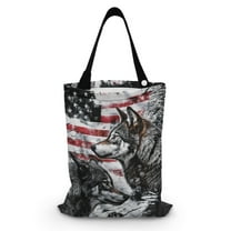 Yuyamidu Wolf Car Trash Bag for Auto SUV Truck Foldable Hanging Car Trash Can American Flag Car Storage Bags Accessories Reusable Car Garbage Bag for Front Seat, Back Seat