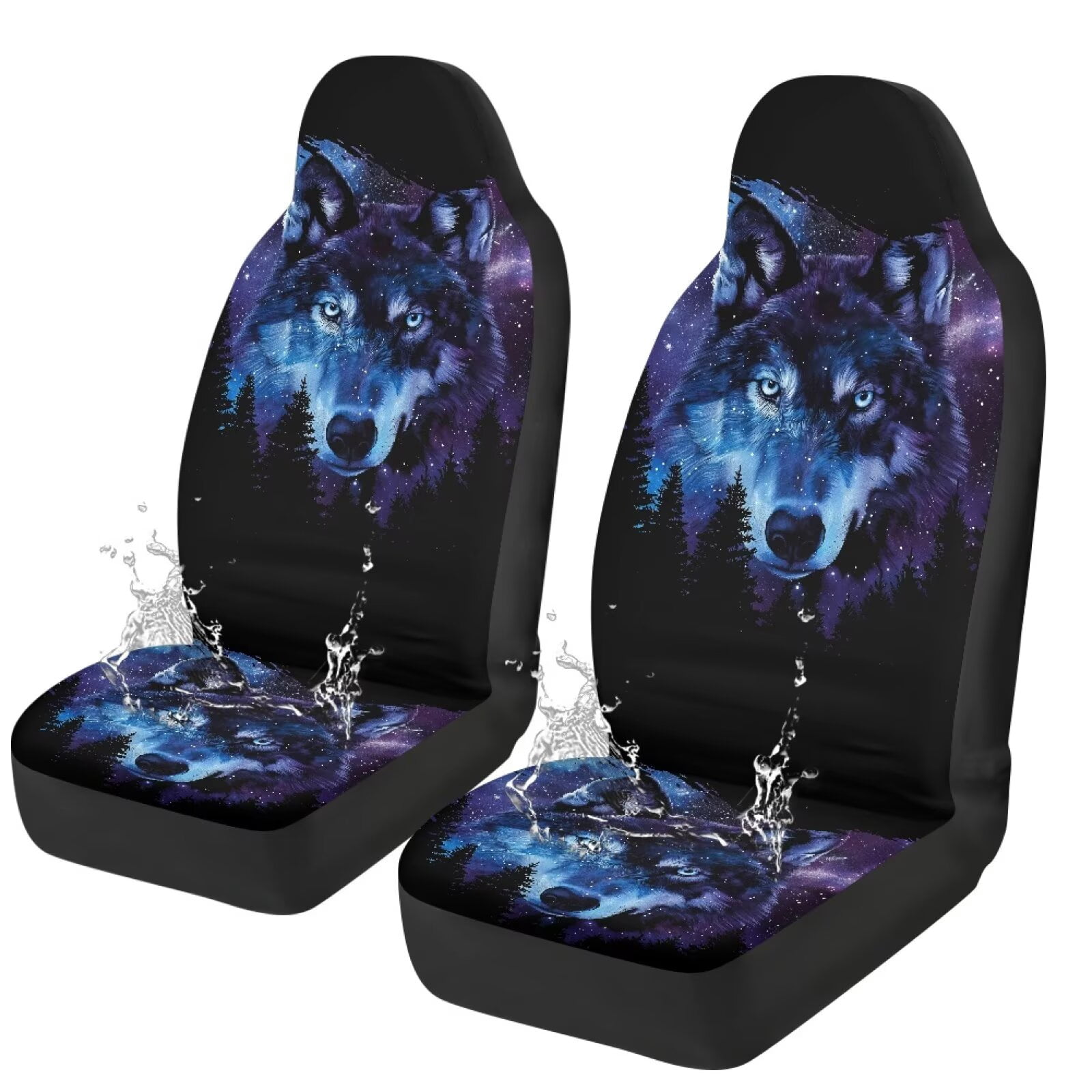 Yuyamidu Wolf Front Seat Covers for Cars Front Seats Only 2 Pack Car Seat Decor Galaxy Auto Seat Cover Sets Auto Accessories for Women Men