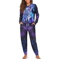 thumbnail image 1 of Yuyamidu Wolf Pajamas Pants Matching Set of 2 Galaxy Women Sleepwear for Fall Winter Spring Butterfly Long Sleeve Pj Top & Pants Size M Loose Fitting O-Neck Nightwear, 1 of 7