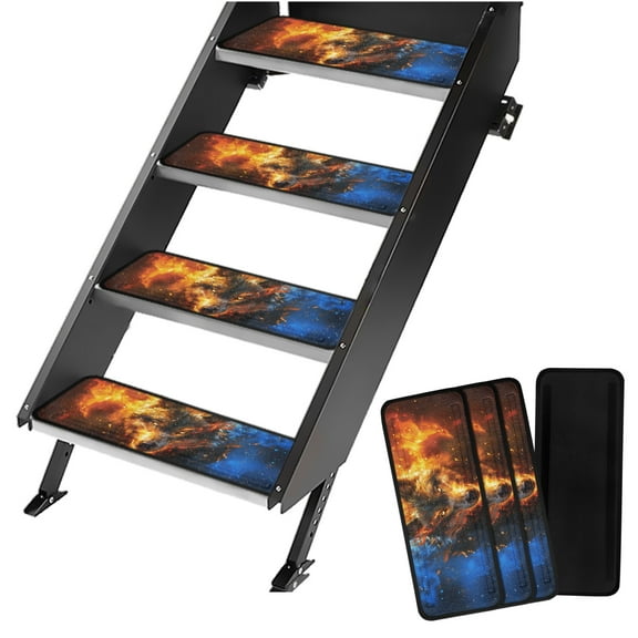 Yuyamidu Wolf RV Step Covers 4 Pack Camper Stair Rugs Easy to Install RV Stair Carpet Fashion RV Step Protectors Outdoor RV Step Carpet Keep RV Clean