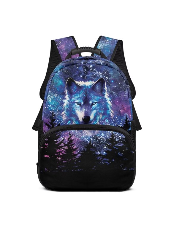 Wolf School Bags for Boys 7-10 Girls Book Bags Ages 6-8 Starry Sky Junior High Teenagers School Bags with Adjustable Padded Straps