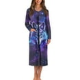 thumbnail image 1 of Yuyamidu Wolf Womens Robes Lightweight Long Sleeves Bathrobe Starry Sky Long Sleepwear Soft Mid-Length Robe Nightgrown Wedding Party Loungewear Size 2XL, Purple, 1 of 7
