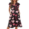 thumbnail image 1 of Yuyamidu Women's Dresses Valentine Dress Womens Flowy Dresses Romantic V-Neck Tiered Ruffle Sleeve A-Line Casual Midi Dress with Pockets Colorful Heart, Size S, 1 of 8