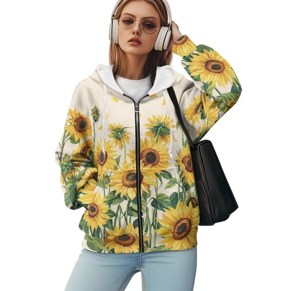 Yuyamidu Women's Sweatshirt Sunflower Sweatshirt for Women Apparel Zip Up Hoodie Fall Coats for Women 2025 Ladies Sweatshirts Oversized Sweatshirt M