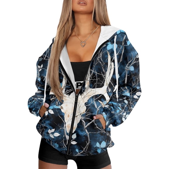 Yuyamidu Women's Sweatshirts Skull Hoodie Women's Fashion Hoodies & Sweatshirts Oversized Zip Up Hoodie for Women Heavyweight Hoodies with Pockets 2XL