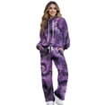 thumbnail image 1 of Yuyamidu Women's Tracksuits Matching Sweat Suits Purple Tie-dye Loungewear Lounge Sets 2 Piece Outfits Drawstring Pullover Sweatshirt Wide Leg Sweatpants with Pocket Yoga Golf Sport Pant Sets, 1 of 7