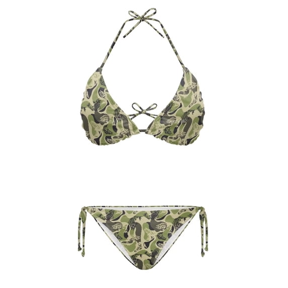 Yuyamidu Women's Triangle Bikini Set Camo Fishing Style Two Piece Swimwear Triangle Swimwear Spaghetti Strap Cheeky Tie Side Bathing Suit 2026 Woman L