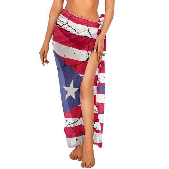 Yuyamidu Womens Bathing Suit Coverups Puerto Rico Flag Beach Cover Up Sarong Wraps Summer Swimwear Tie Side Swimsuit Chiffon Beach Wear