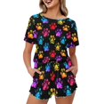 thumbnail image 1 of Yuyamidu Womens Dog Paw Print Pajamas Set Size 3XL Two Piece Short Sleeve Loungewear Top with Matching Ruffle Hem Shorts Cute Sleepwear Summer Crewneck Pj, 1 of 7