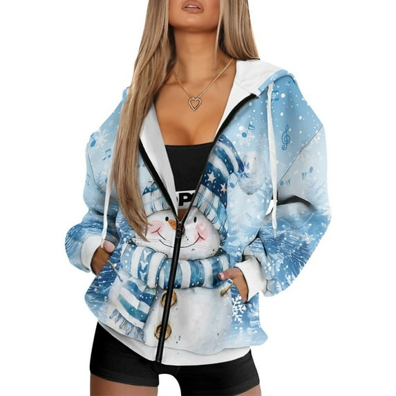 Yuyamidu Womens Hoodie Christmas Sweatshirts Snowman Sweatshirt Plus Size Hoodie Zip Up Jacket Womens Hooded Sweatshirt Oversized Sweatshirts XS