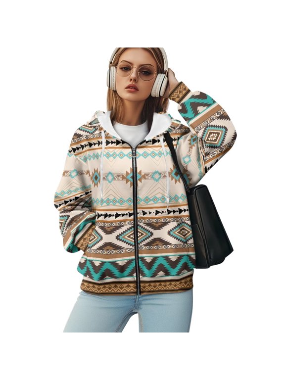 Womens Oversized Sweatshirt Aztec Sweatshirt for Women Oversized Hoodie Zip Up Sweatshirts Plus Size Sweatshirts for Women Zip Up Jacket with Pockets 2XL