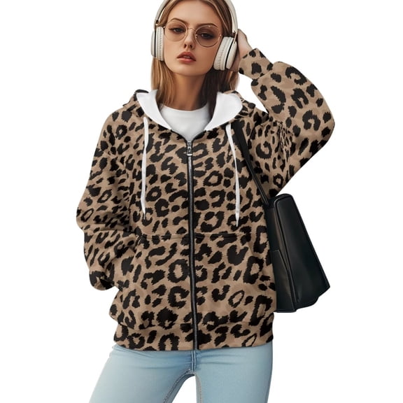 Yuyamidu Womens Oversized Sweatshirt Leopard Print Hoodie Women Heavyweight Zip-Up Hoodie Jacket Casual Long Sleeve Comfy Casual Active Hoodies Sweatshirt with Pockets M