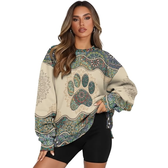 Yuyamidu Womens Paw Print Hoodies Crewneck Sweaters Comfy Winter Wear, Size L