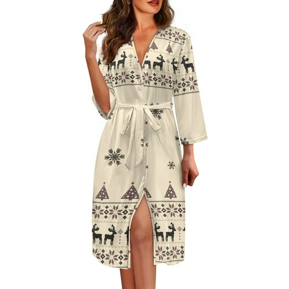 Yuyamidu Womens Reindeer Robes Christmas Robe for Women Snowflake Bathrobe Soft Sleepwear Size M, Lightweight Night Gown for Sleep Spa Robe Long Pajama Dress