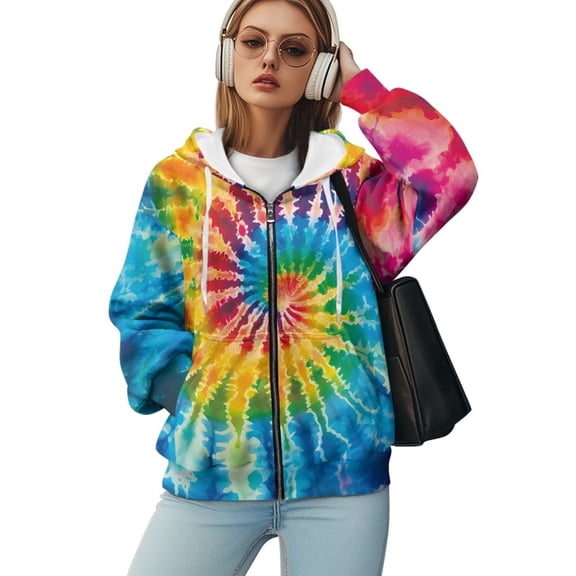 Yuyamidu Womens Zip Up Hoodies 2025 Tie Dye Hooded Oversized Hoodie for Women Sweatshirts Women's Hoodies with Zipper Fall Winter Zipper Y2k Jacket