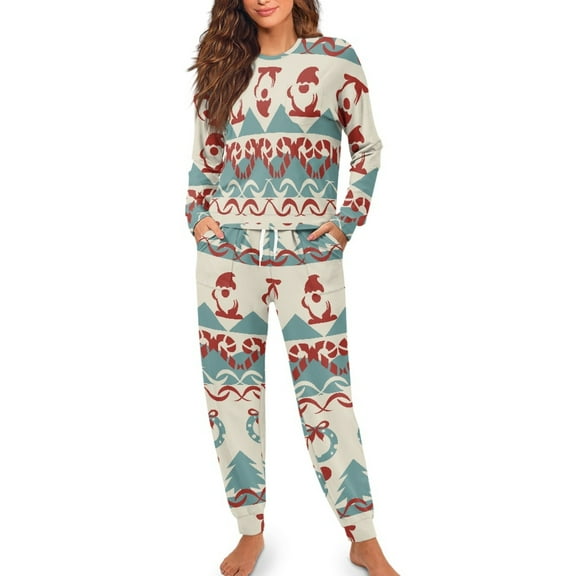 Yuyamidu Wreaths Pajama Set of 2 Pieces Christmas Women's Long Sleeve Sweatshirt and Sweatpants with Pockets Santa Sleepwear Vacation Sport Jogger Longewear Size M