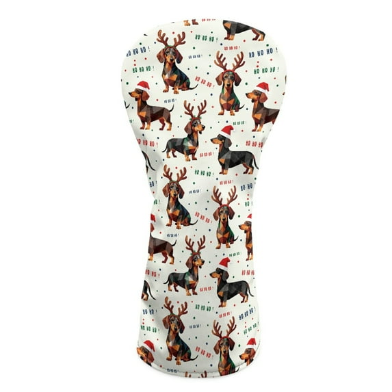 Yuyamidu Xmas Dachshund Golf Head Covers Waterproof PU Leather Golf Headcovers for Hybrid 3 Wood 5 Wood Driver, Christmas Decor