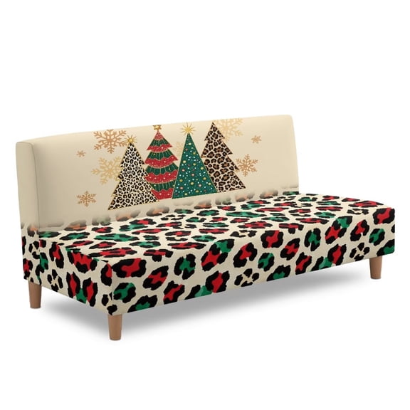 Yuyamidu Xmas Tree Armless Futon Cover Leopard Print Stretch Futon Couch Cover with Elastic Edge Easy to Install Sofa Bed Slipcover Protector Christmas Decoration