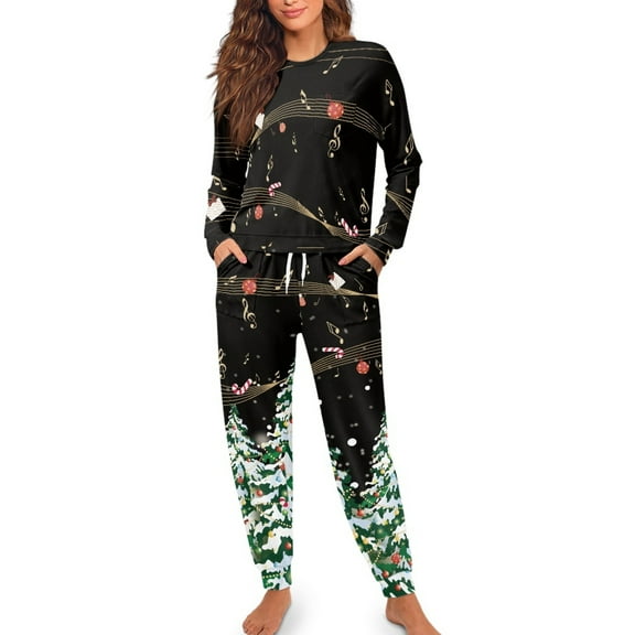 Yuyamidu Xmas Tree Pajamas Set for Women with Pockets 2 Pieces Breathable Yoga Walking Clothing Christmas Long Sleeve Sleepwear Size M Candy Canes Jogger Sets, Black