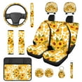 thumbnail image 1 of Yuyamidu Yellow Cow Print Car Seat Cover Set with Steering Wheel Cover Seat Belt Pad Cup Holder Sunflower Auto Armrest Cover Headrest Covers Keychain Fit for Most Cars SUVs, 1 of 7