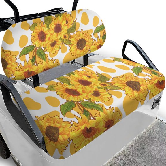 Yuyamidu Yellow Cow Print Golf Cart Seat Backrest Cover Sunflower Golf Cart Seat Bottom Cushion Fashion Golf Cart Seat Seat Protection for Club Car More 2-Seat Carts