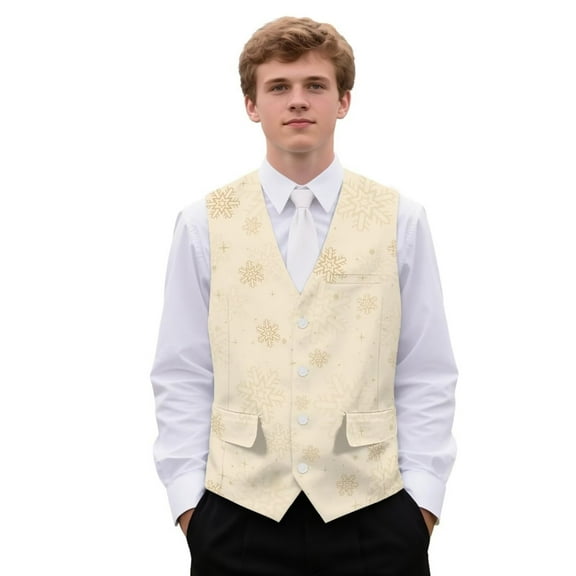 Yuyamidu Yellow Snowflake Mens V Neck Suit Vest for Wedding Prom Tuxedo Dress with Adjustable Back Strap Christmas Casual Waistcoat for Men Size 3XL
