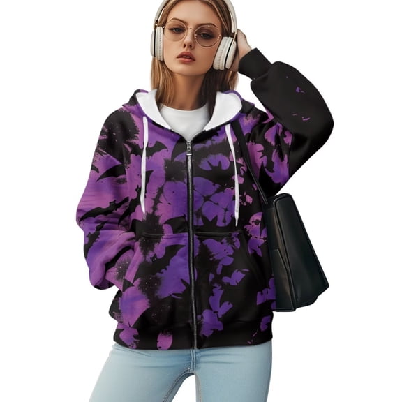 Yuyamidu Zip Up Sweatshirt Women Hoodies Bat Hoodie Oversized Hoodies Purple Jacket Women Pullover Heavyweight Jackets Casual Sweatshirts with Zipper XL