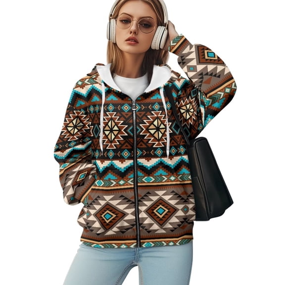Yuyamidu Zip Up Sweatshirt Women Hoodies Aztec Hoodie Winter Clothing for Women Jackets Casual Ladies Hoodies Heavy Jacket Long Sleeve Coats 3XL