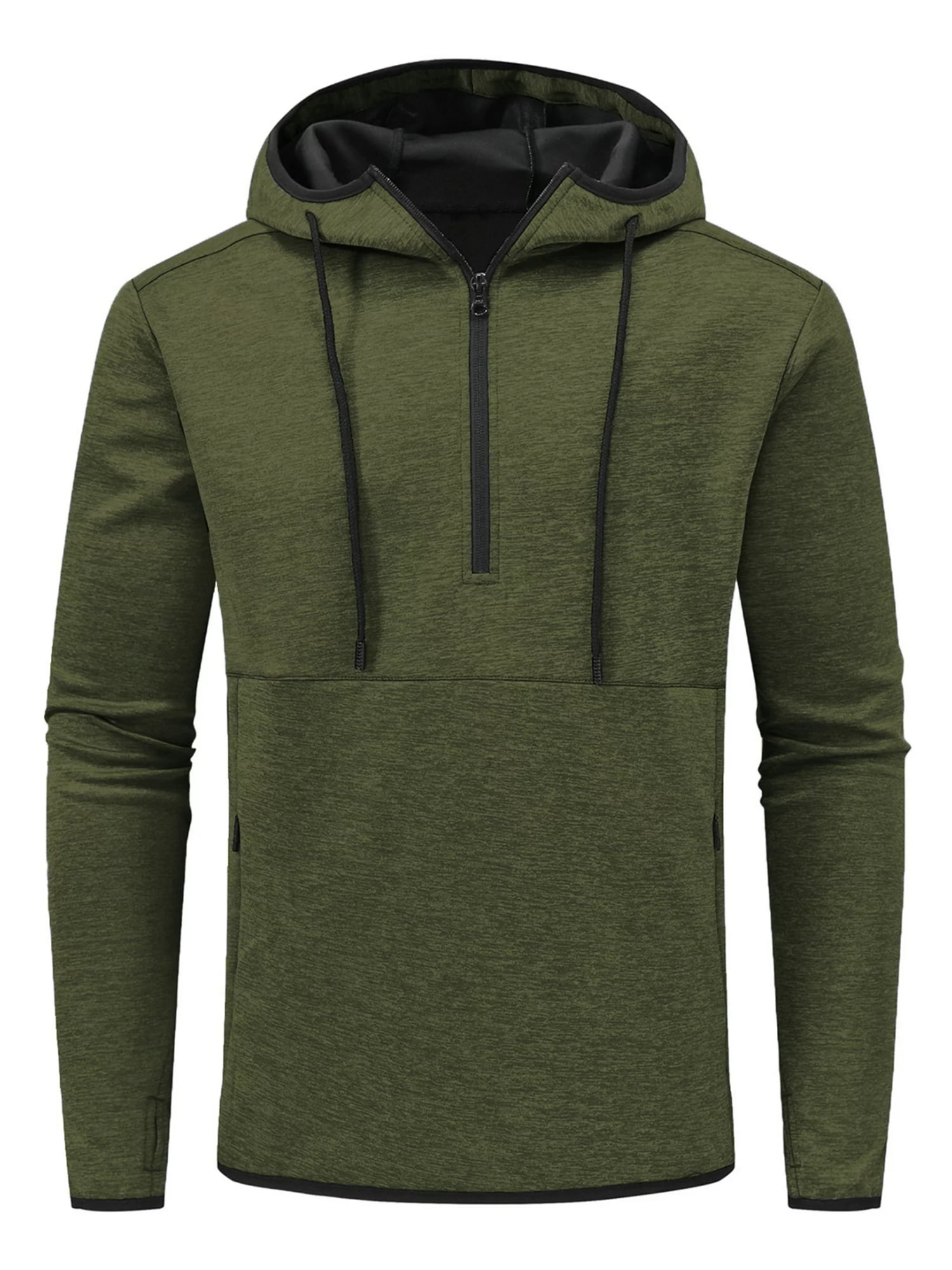Yuyangdpb Men's Sports Hoodies Workout 1/4 Zip Athletic Hooded Sweatshirt Armygreen XL