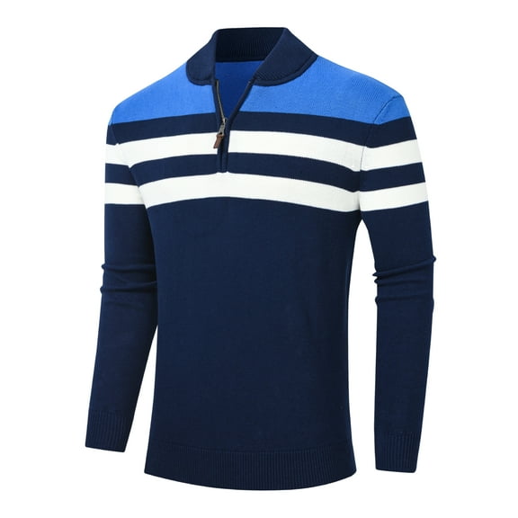 Yuyangdpb Men's Sweaters 1/4 Zip Up Lightweight Casual Striped Pullover Polo Sweaters Darkblue 2XL