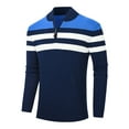 thumbnail image 1 of Yuyangdpb Men's Sweaters 1/4 Zip Up Lightweight Casual Striped Pullover Polo Sweaters Darkblue S, 1 of 9