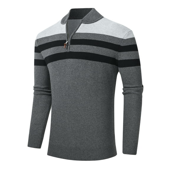 Yuyangdpb Men's Sweaters 1/4 Zip Up Lightweight Casual Striped Pullover Polo Sweaters Darkgrey 3XL