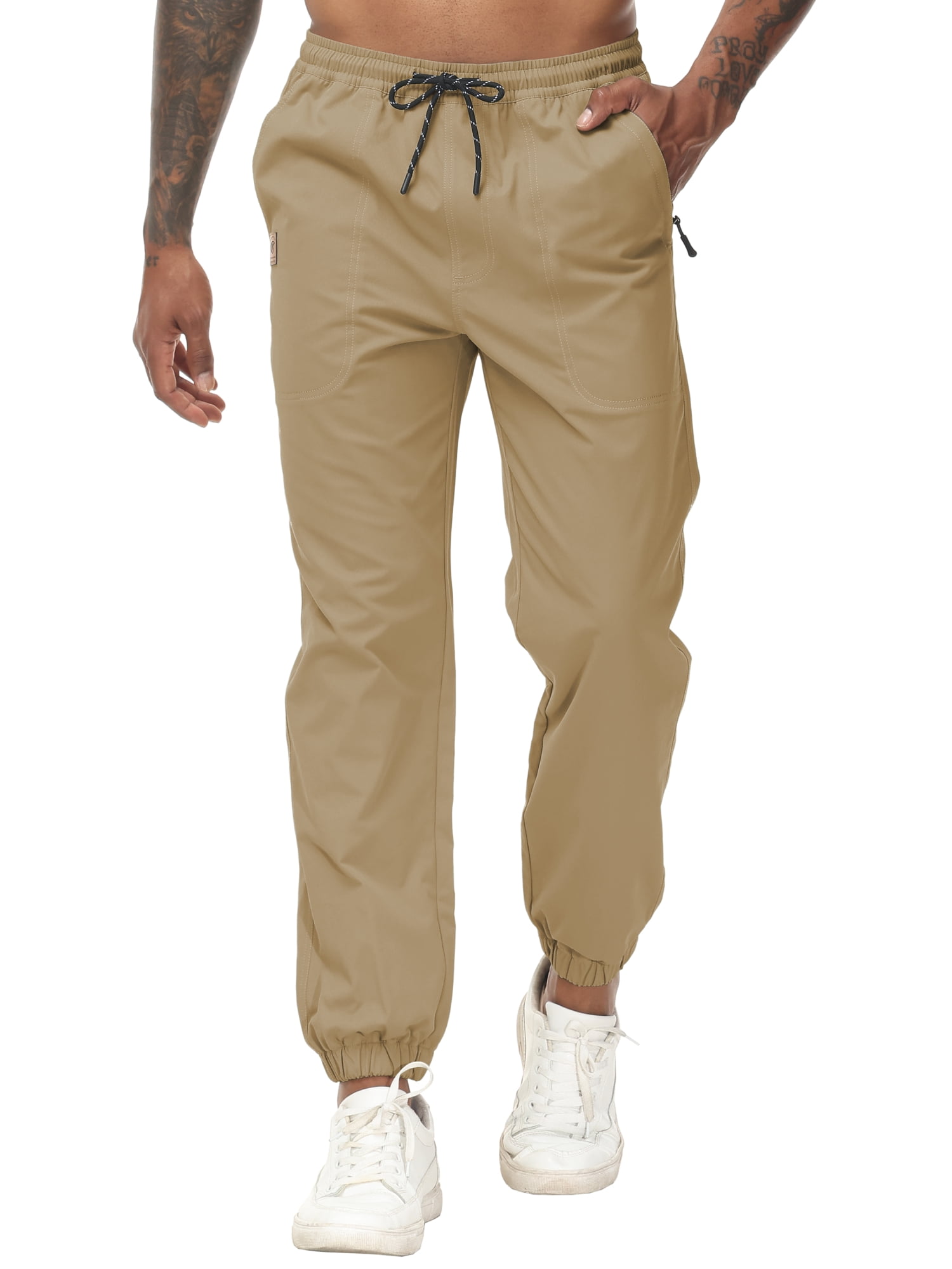 Yuyangdpb Mens Casual Joggers Pants Elastic Waist Drawstring Chino Cargo Pants for Men Khaki M
