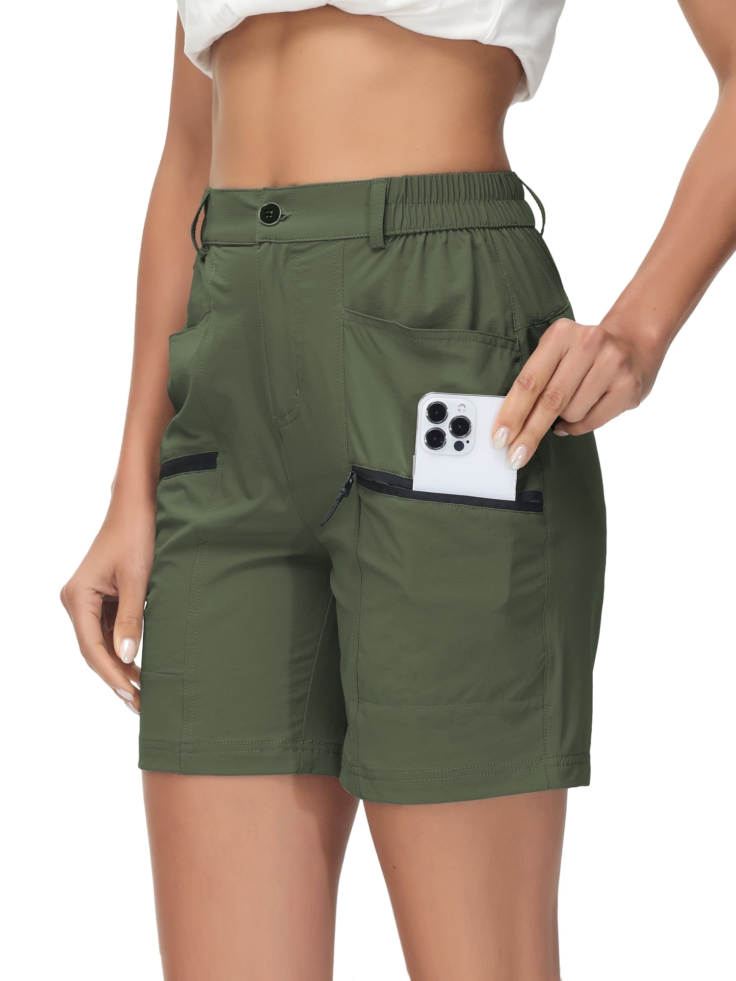 XIDUNHG Women's Quick Dry Hiking Cargo Shorts, Army Green, 6 Pockets — free download