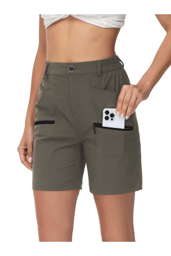 Women's Hiking Cargo Shorts Quick Dry Nylon Shorts Summer Travel Active Golf Shorts with 6 Pockets Water Resistant Brown L