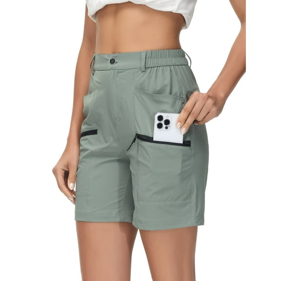 Xidunhg Women's Hiking Cargo Shorts Quick Dry Nylon Shorts Summer Travel Active Golf Shorts with 6 Pockets Water Resistant Grey Green XS
