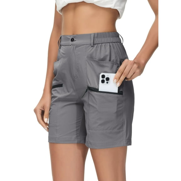 Xidunhg Women's Hiking Cargo Shorts Quick Dry Nylon Shorts Summer Travel Active Golf Shorts with 6 Pockets Water Resistant Grey S