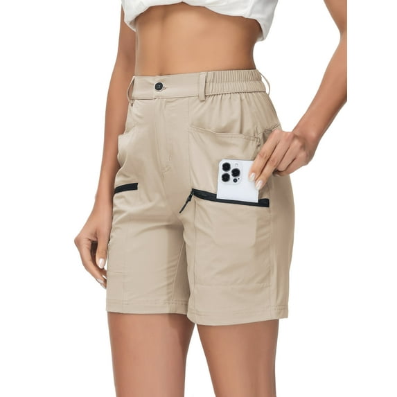 Xidunhg Women's Hiking Cargo Shorts Quick Dry Nylon Shorts Summer Travel Active Golf Shorts with 6 Pockets Water Resistant Light Khaki XL