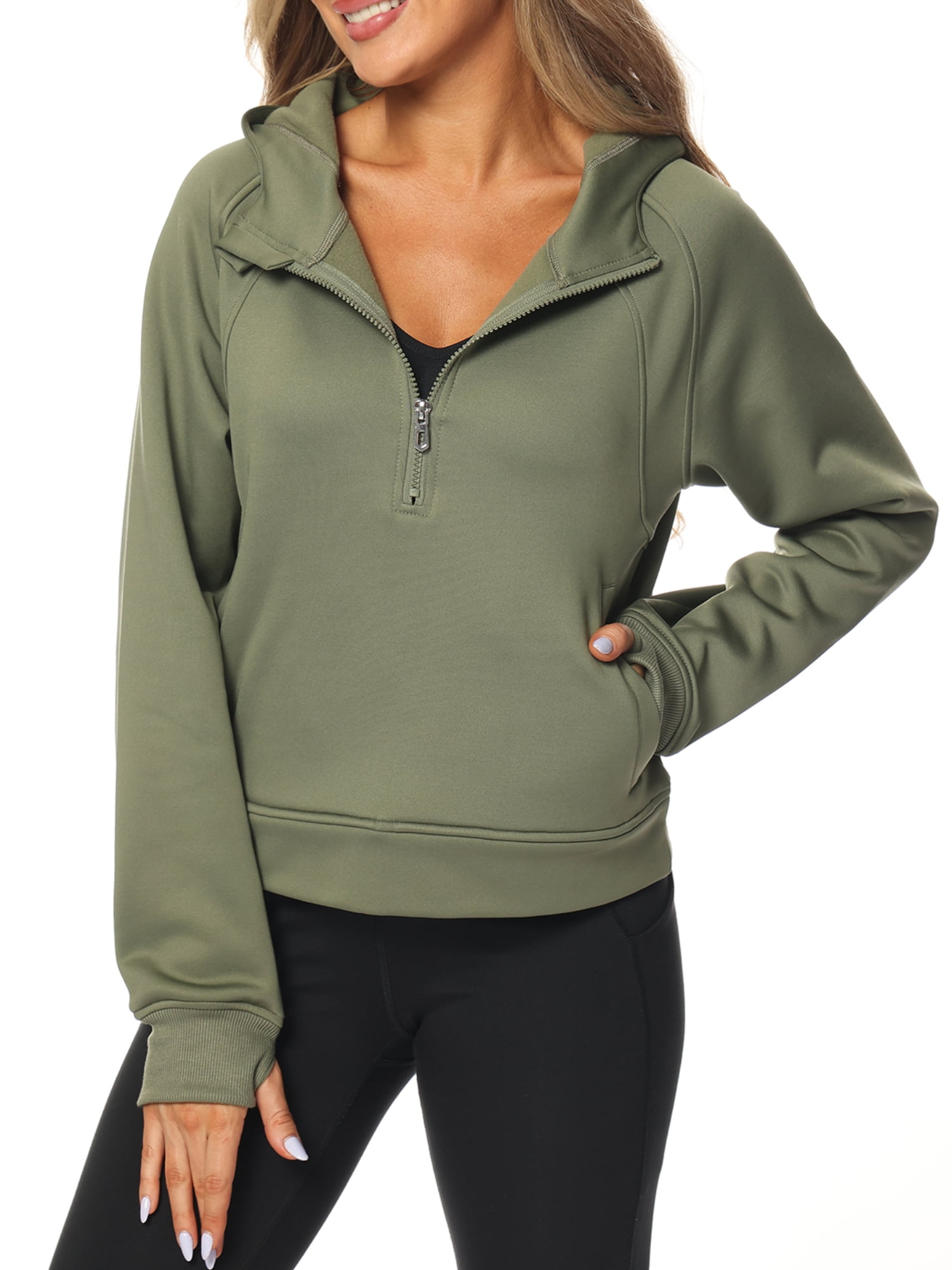 Half Zip Women's Zip Up Hoodie With Thumb Holes Womens Half