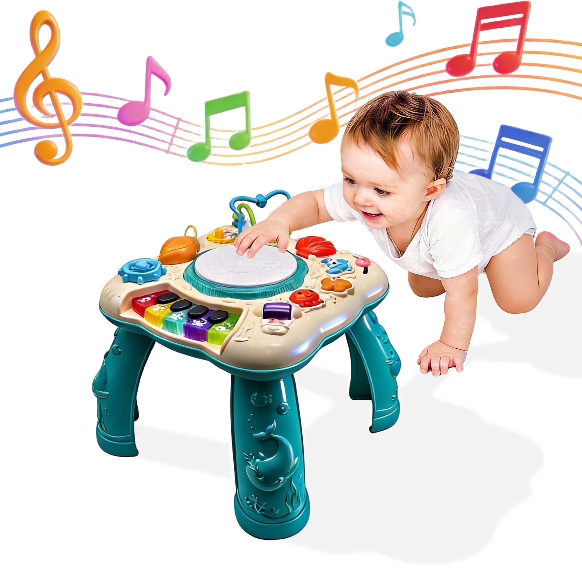Yuyongr Musical Activity Tables for Baby, Infant Toddler Musical Learning Activity Table Interactive Toys With Lights And Music For 18M+ Boys Girls Preschool Gifts,Green